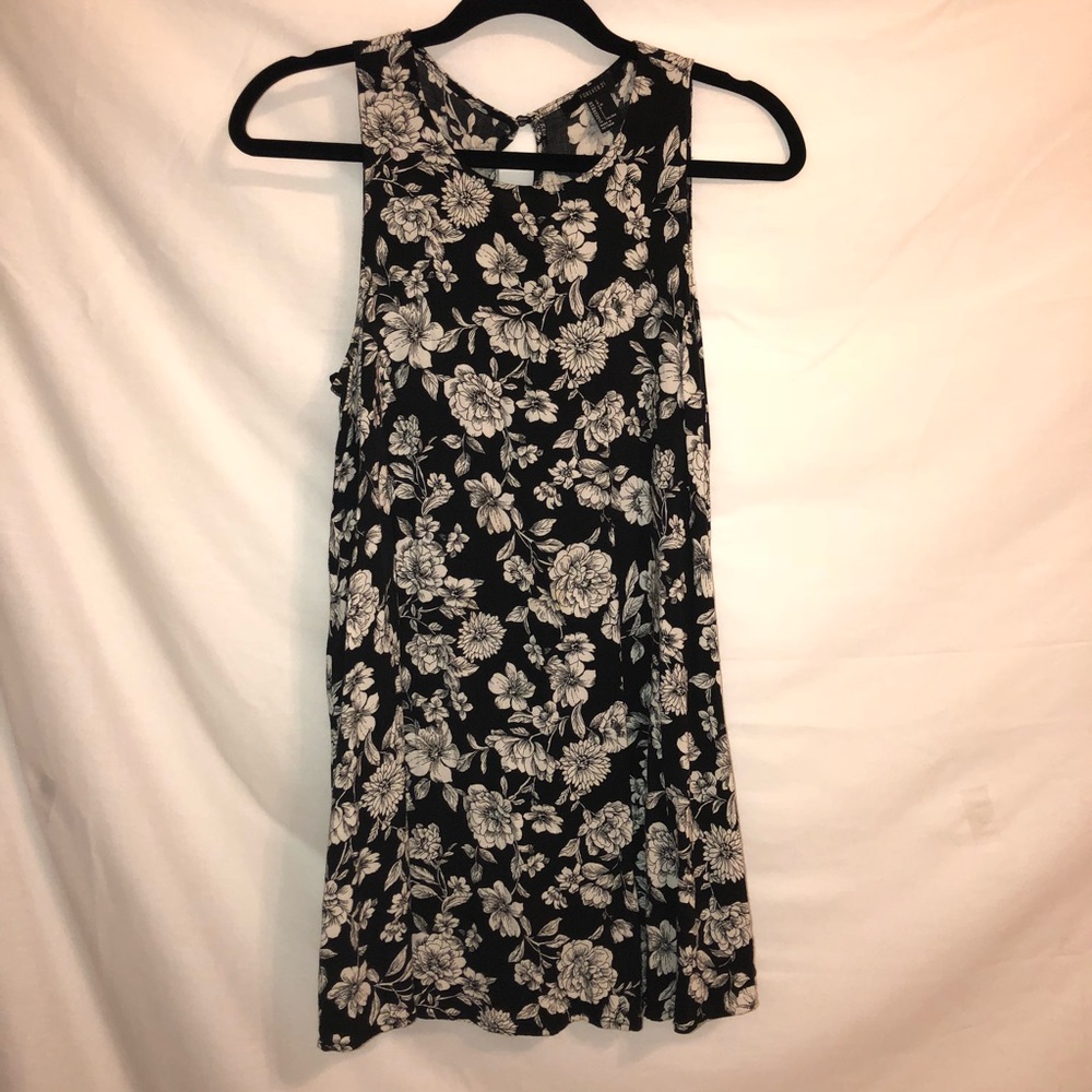 Black and white floral shift dress